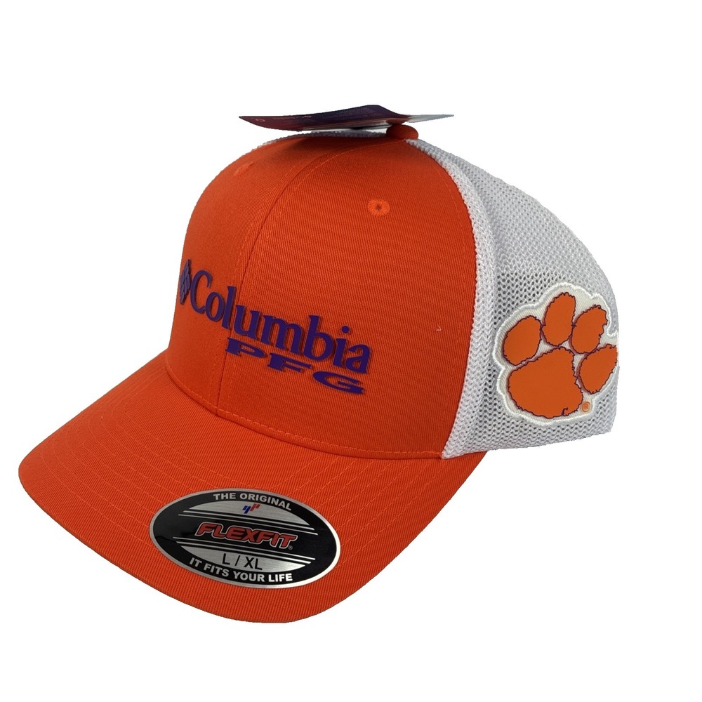 New Columbia PFG Clemson Tigers Men's Flex Fit Hat Cap Size L/XL NWT Orange Mesh